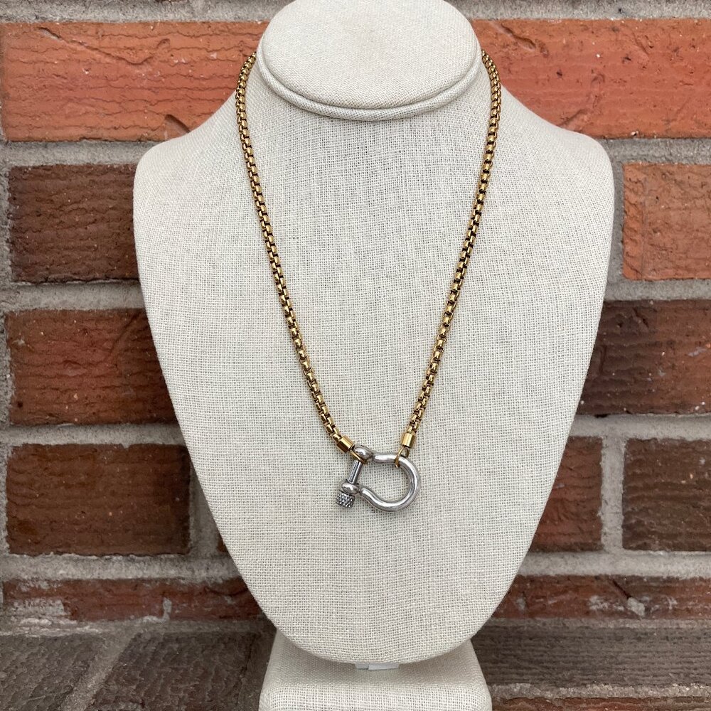 Shackle Bolt Necklace - Silver with Gold Chain - Picture 2 of 2